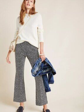 Anthropologie The Essential Leopard Cropped Flare Trousers XS